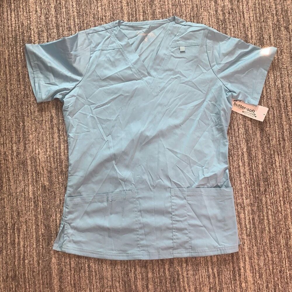 Butter-Soft Size XS Short Sleeve Scrub Top Blue Stretch Healthcare Shirt